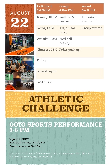 2:30-6:30 PM: Athletic challenge 
